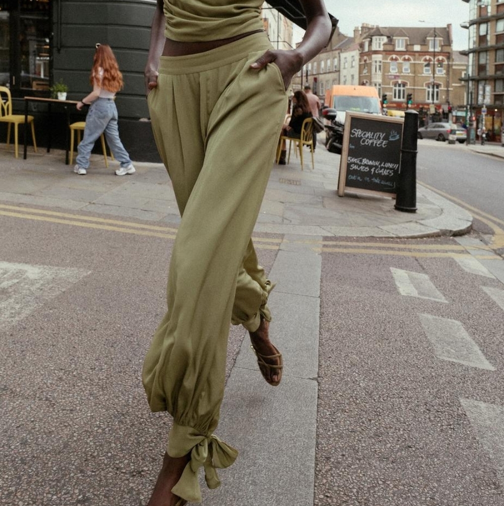 Olive Tie-Hem Wide Leg Pants